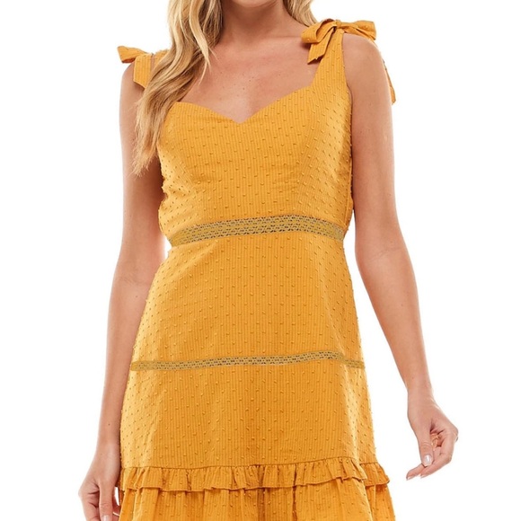 Yellow Sleeveless Dress with Bow Straps - Picture 3 of 12